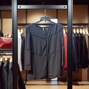 Banana Republic Black Blouse Lace Details Dressy Business Casual Day to Night